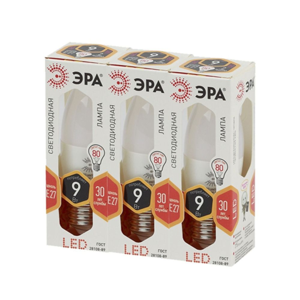 Лампа светодиодная ЭРА STD LED B35-9W-827-E27 E27 / Е27 9Вт свеча теплый белый свет | Лампы cветодиодные Свеча (B/C)