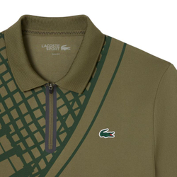 Мужское теннисное поло Lacoste Ultra Dry Printed Slim Fit Tennis - khaki green