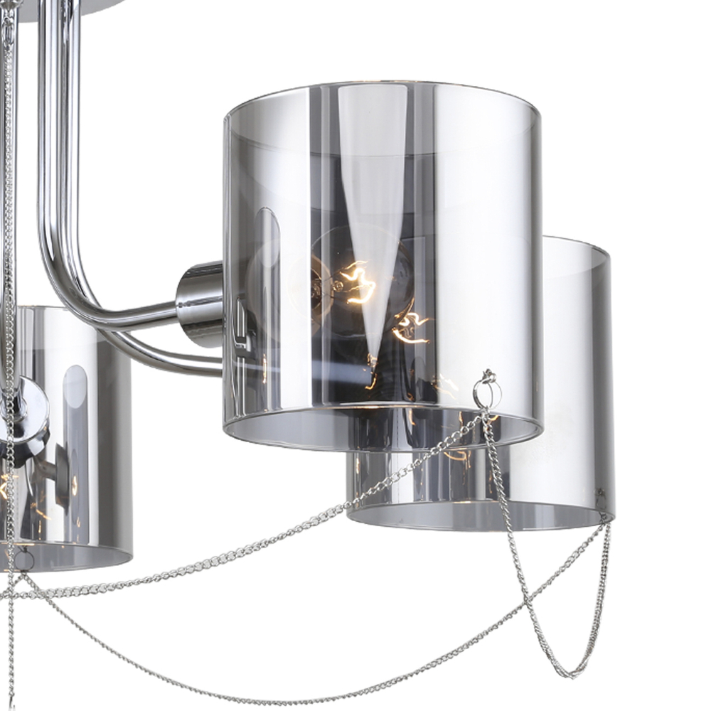 Потолочный светильник 5х40Вт E14, металл/стекло, хром/дымчатый плафон