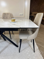 Кухонный раскладной стол "Монако" из керамогранита, белый мрамор и 4 стула ЛОНДОН