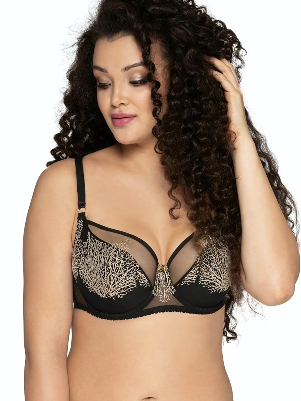 Бюстгальтер с изысканной вышивкой в виде веточек (Размер: 65I) (Цвет: черный)