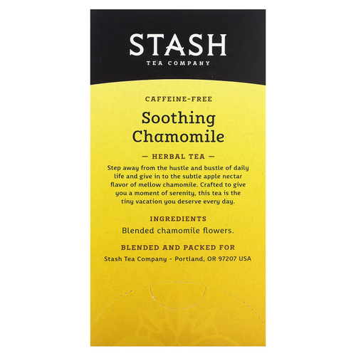 Stash Tea, Herbal Tea, успокаивающая ромашка, без кофеина, 20 чайных пакетиков, 18 г (0,6 унции)