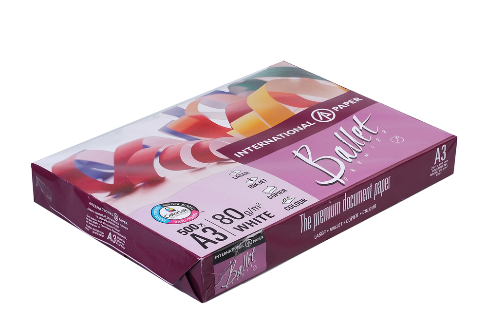 Бумага для офисной техники Ballet Premier белая А3 класс А белизна 162% CIE 80г/м2 500л Светогорский ЦБК ColorLok