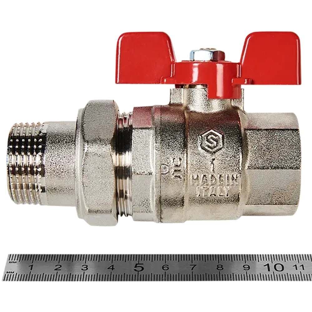 Кран шаровой STOUT полнопроходной 1" с американкой под O-ring кольцо (бабочка)