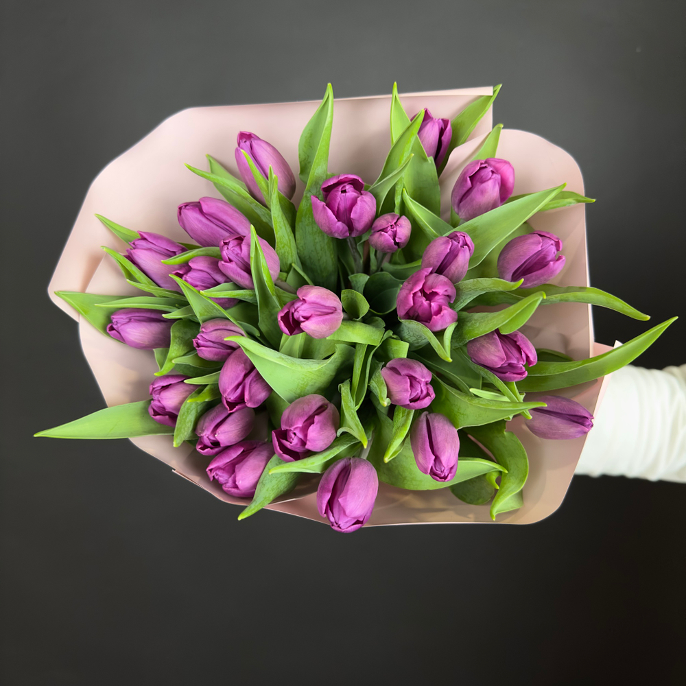 Bouquet of 25 violet tulips