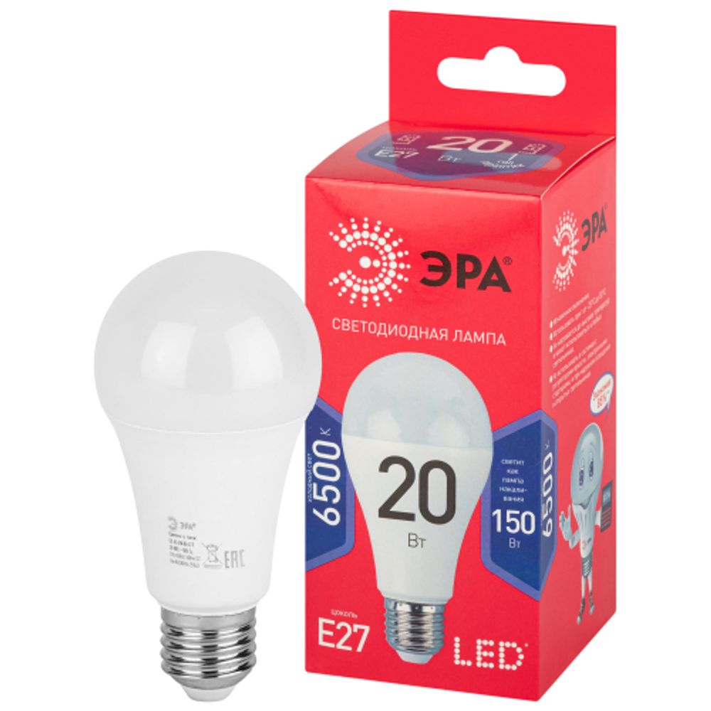 Лампочка светодиодная ЭРА RED LINE LED A65-20W-865-E27 R Е27 / Е27 20 Вт груша холодный дневной свет