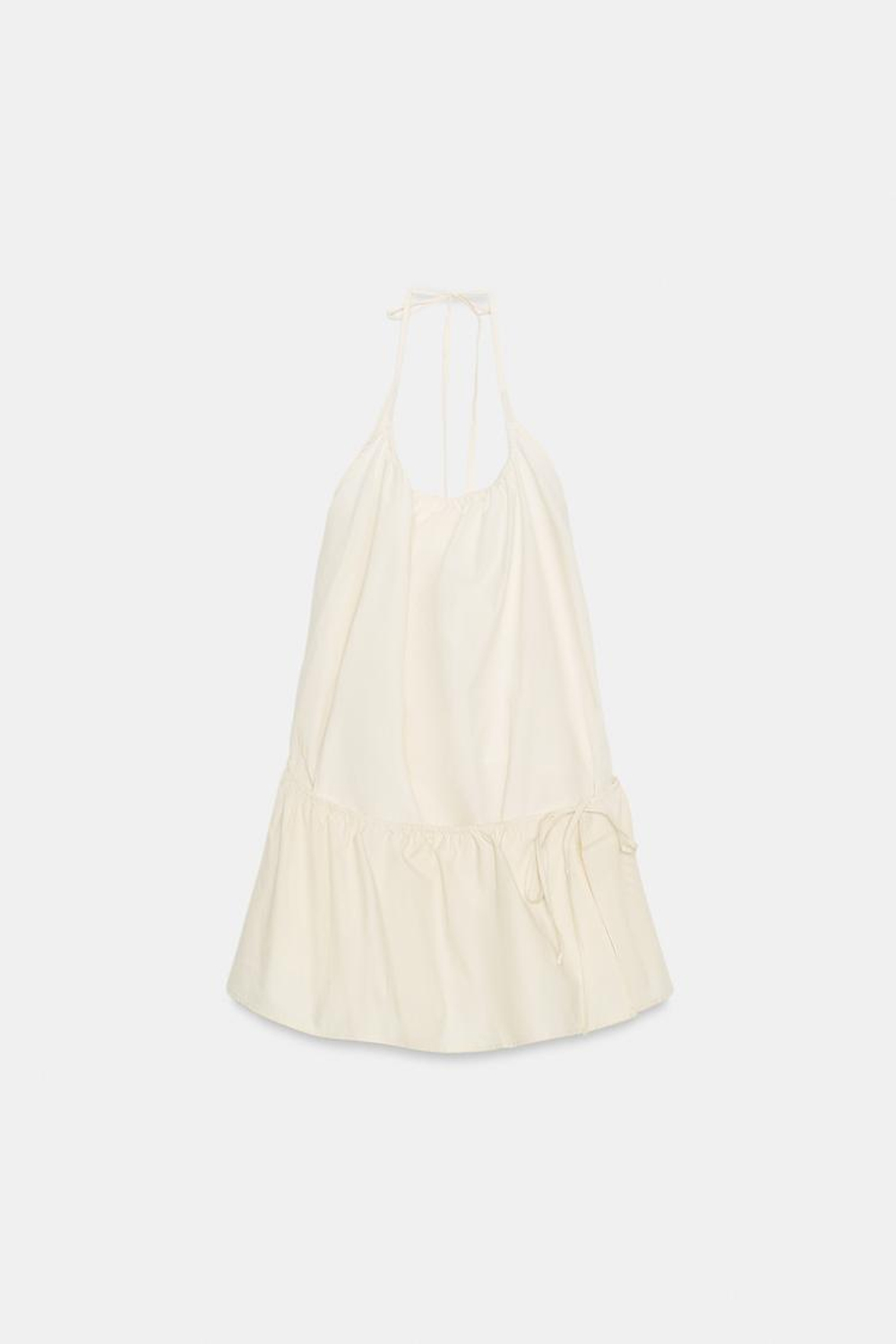 ZARA ПЛАТЬЕ ИЗ НЕЙЛОНА С ГОРЛОВИНОЙ ХАЛТЕР, ЭКРЮ