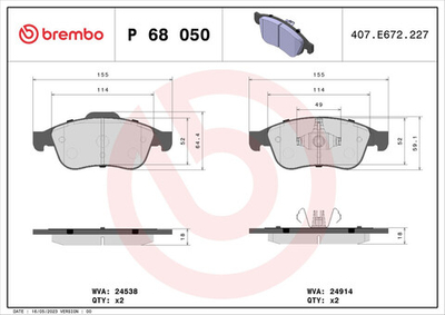 BREMBO - P68050-BRB - Brake Pad Set, disc brake