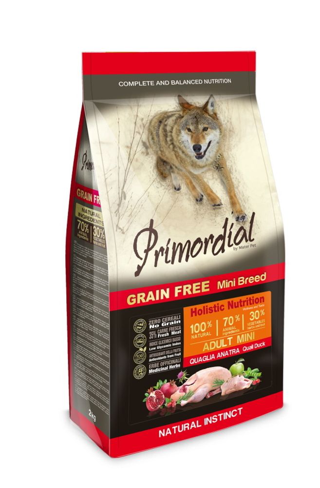 Сухой корм PRIMORDIAL MINI ADULT для собак мелких пород беззерновой перепелка утка 2 кг