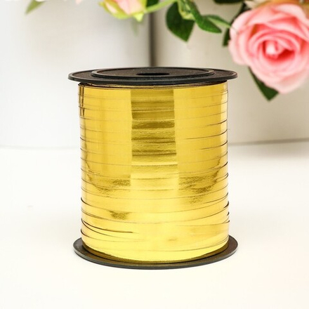Лента для декора, подарков и шаров, золото, металлизированная, 0.5 см × 250 м