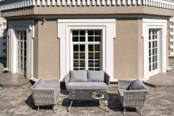 "Монако" лаунж-зона 4-местная из роупа со столом "Верона" (серый гранит), каркас светло-серый, роуп светло-серый