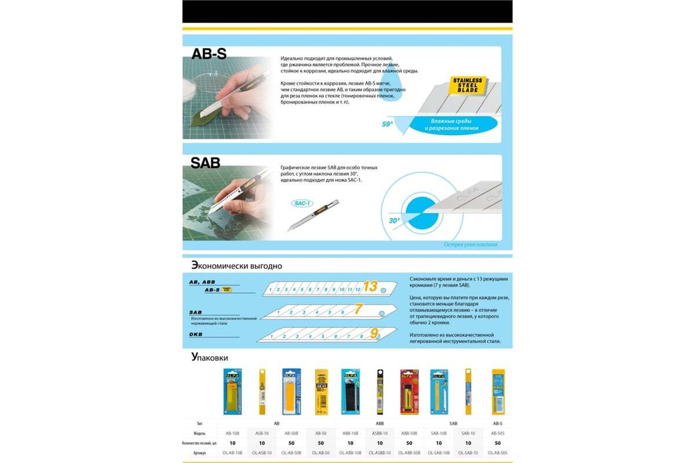 Сегментированное лезвие OLFA 9 мм, 10 шт, в боксе OL-ASB-10