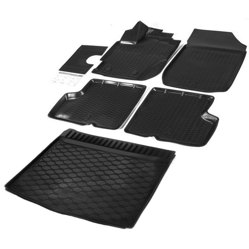 Коврики в салон и багажник автомобиля (комплект) Rival для Renault Kaptur (передний привод) 2016-2020 2020-н.в., полиуретан, с крепежом, 6 частей, K14707001-3