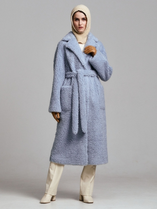 Шуба женская чебурашка тедди пальто из шерсти мериноса, голубая, SilverFox