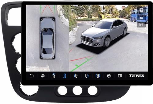 Магнитола для Honda Civic 7 2001-2005 левый руль - Teyes CC3-2K-360 монитор 13" 2K QLED на Android 10, Быстрая, CarPlay, 4G SIM-слот, 4 камеры в комплекте