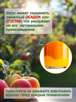 Яблочный Уксус Натуральный Нефильтрованный и не пастеризованный, c уксусной маткой, 500 мл. Стекло