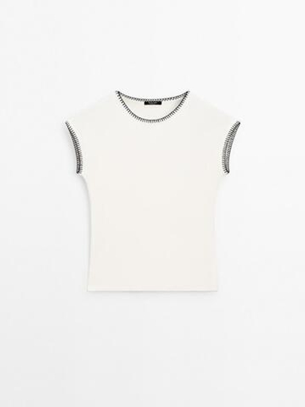 Massimo Dutti Футболка с контрастными деталями, кремовый