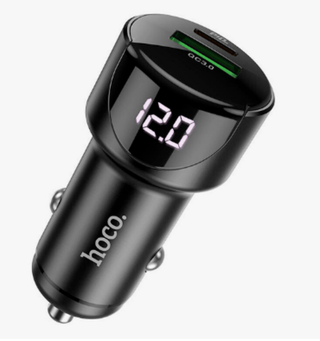 Вольтметр электронный в прикуриватель 12v\24v HOCO Z42 (1USB3.0 Quick Charger+1PD Type-C(20w), черн
