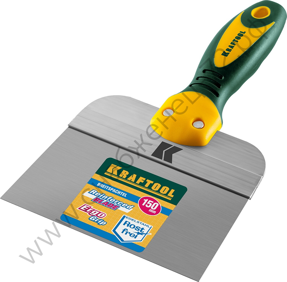 KRAFTOOL 150 мм, широкое полотно алюминиевая направляющая двухкомпонентная ручка, нержавеющий, Фасадный шпатель (10036-150)