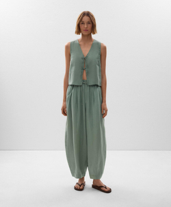 Oysho Топ с завязками из 100% льна, аквамариновый