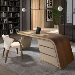 Письменный стол Angel Cerda 3268, 215х80 см из ореха и кремовой экокожи