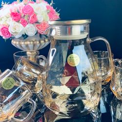 Lenardi 589-017 Набор: кувшин-заварник 1,9 л и 6 кружек 350 мл золото, в под.уп.(х8)