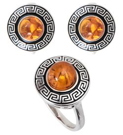 AM-3940/2 Комплект серьги с кольцом (латунь, янтарь)