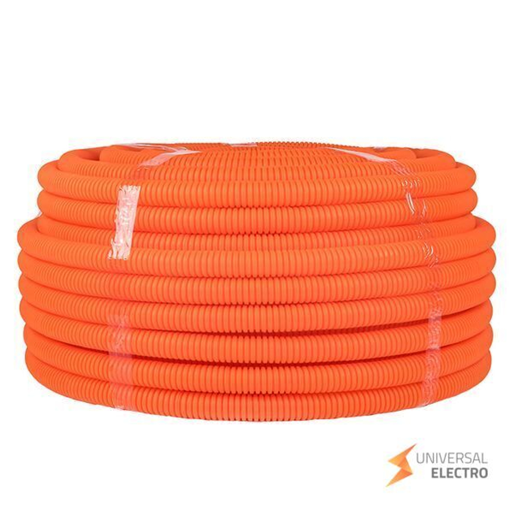 Труба гофр, ПНД тяжелая с протяжкой d25 мм (50 м) оранжевая EKF-Plast