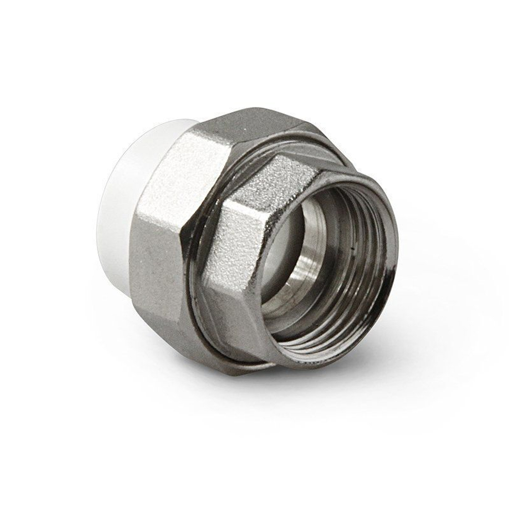 Муфта комбинированная ПП 32-1 1/4'' PN 25, с накидной гайкой, белая, Pro Aqua PA29019