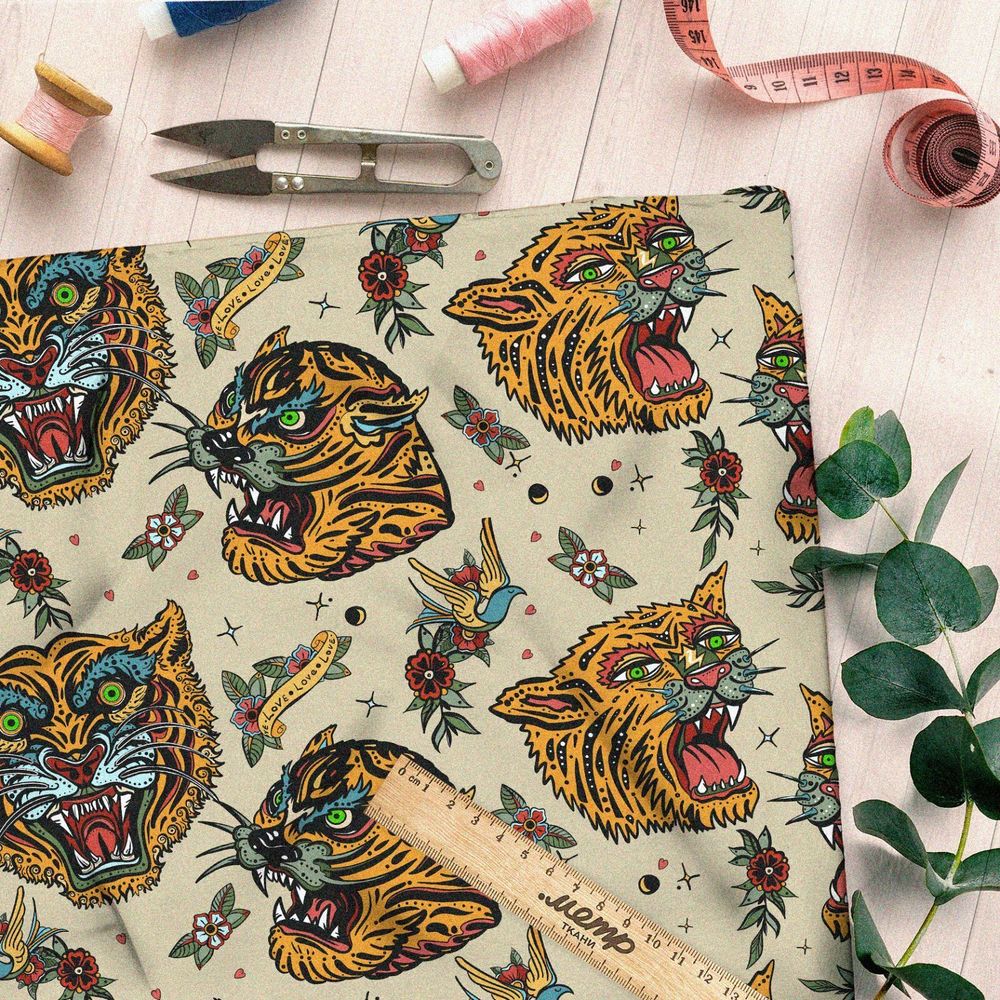 Ткань кулирная гладь опасные тигры