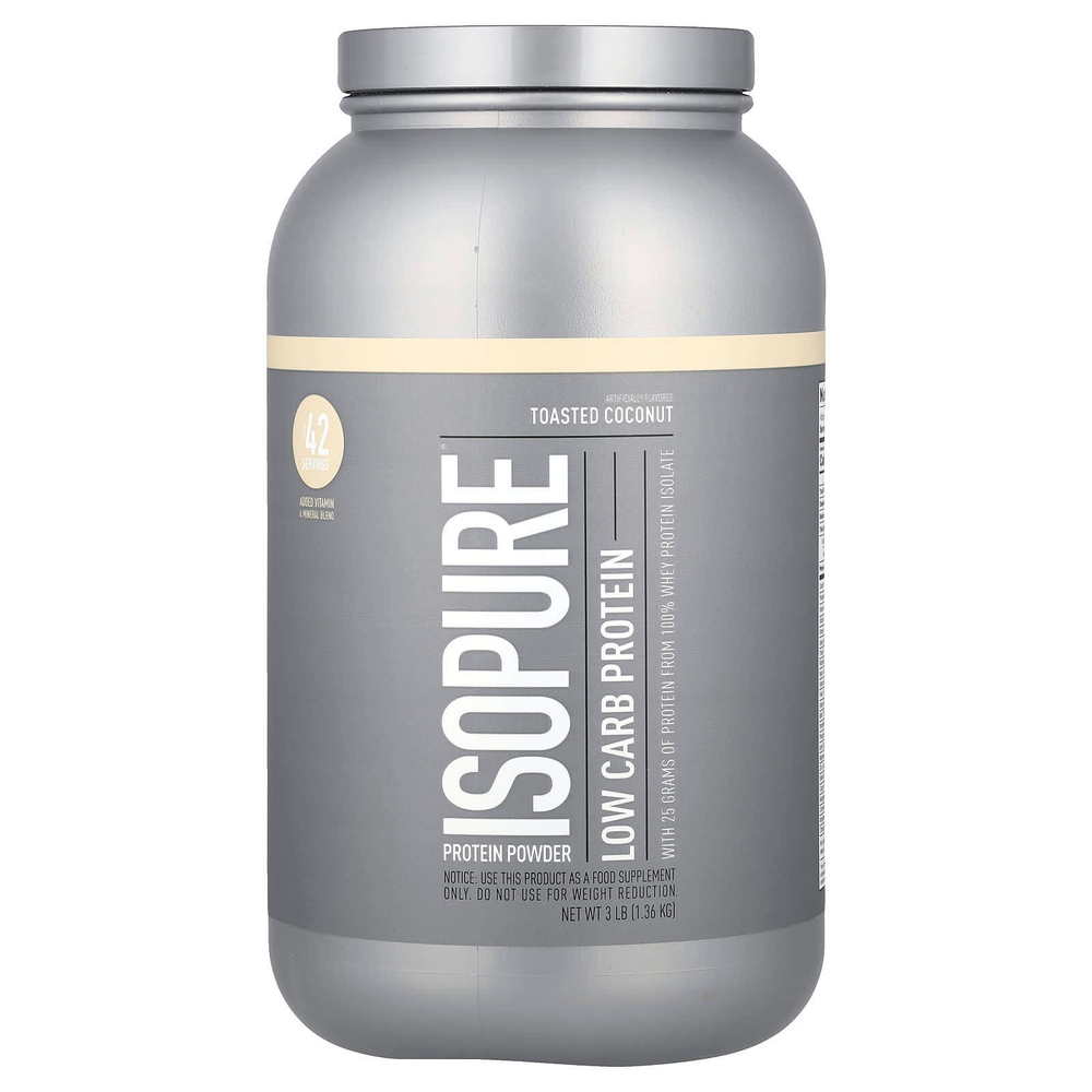 Isopure, протеиновый порошок с низким содержанием углеводов, со вкусом обжаренного кокоса, 1,36 кг (3 фунта)