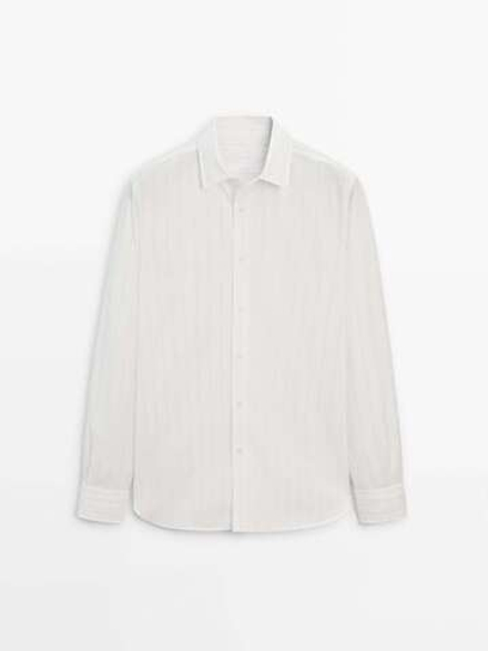 Massimo Dutti Рубашка из поплина в тонкую полоску,  белый