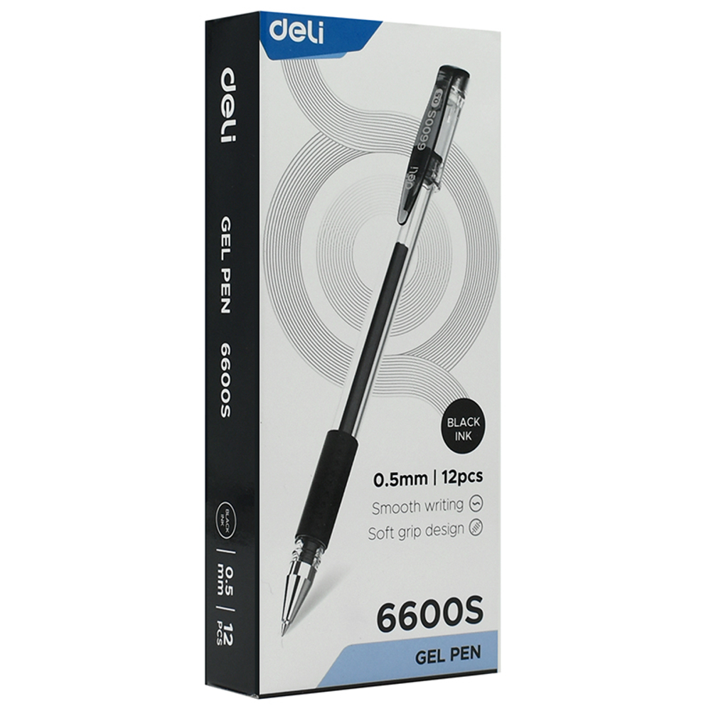 Ручка гелевая DELI "6600" 0,5 мм, черная