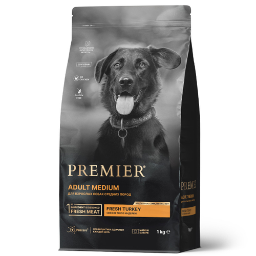 Premier Dog Medium Turkey Сухой корм для взрослых собак средних пород с индейкой, 1 кг