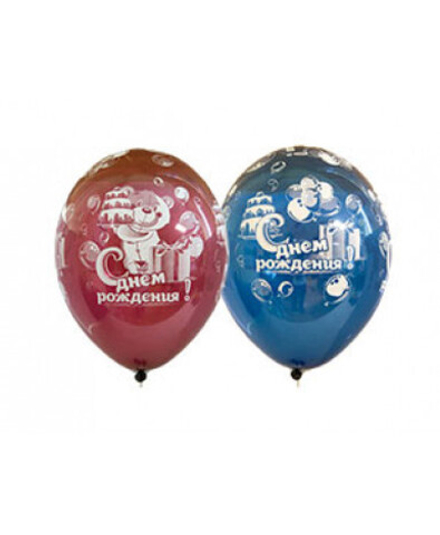 Шар латексный 14" "Мишка с тортом", кристалл, набор 25 шт., цвета МИКС п