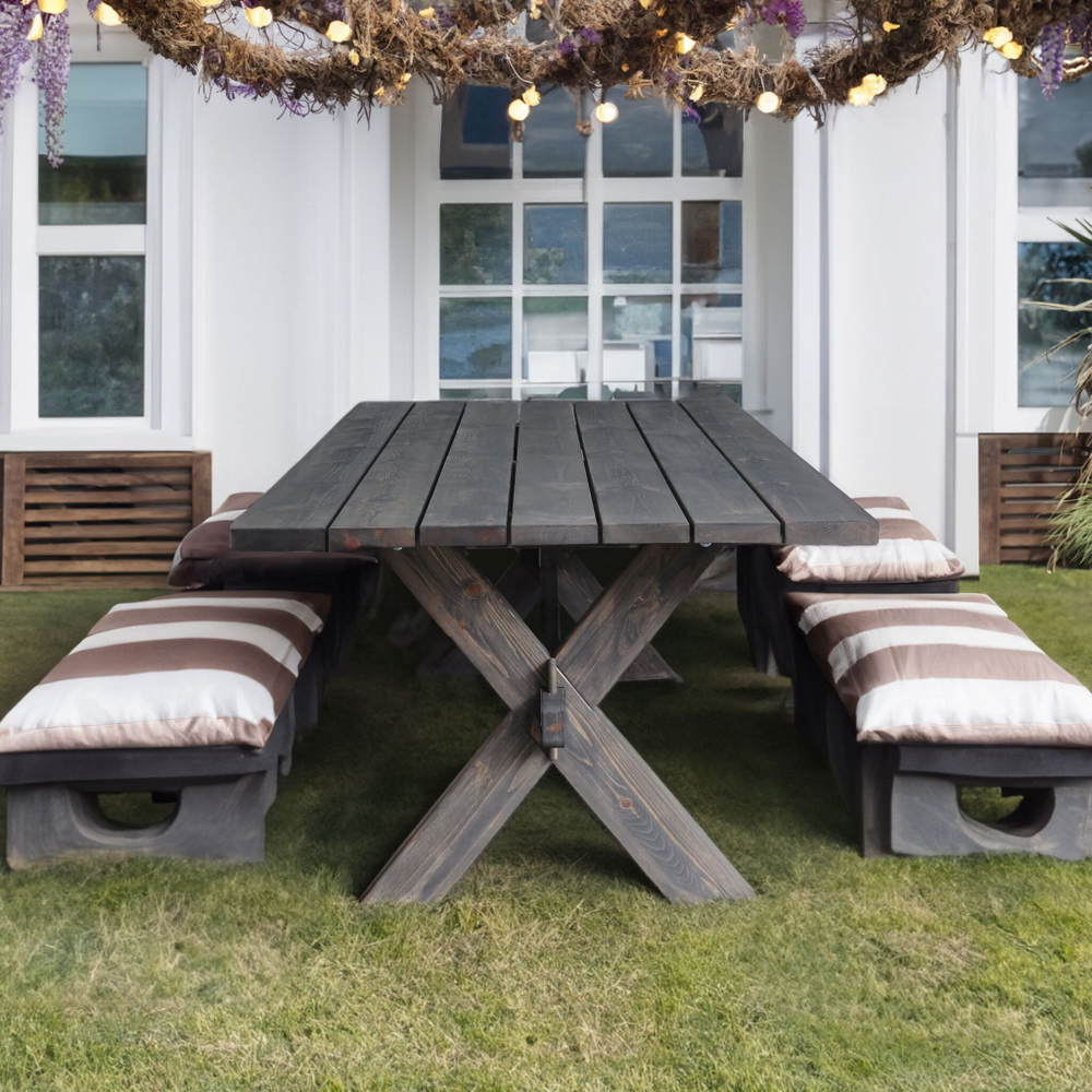 Деревянный стол садовый из массива сосны, графит