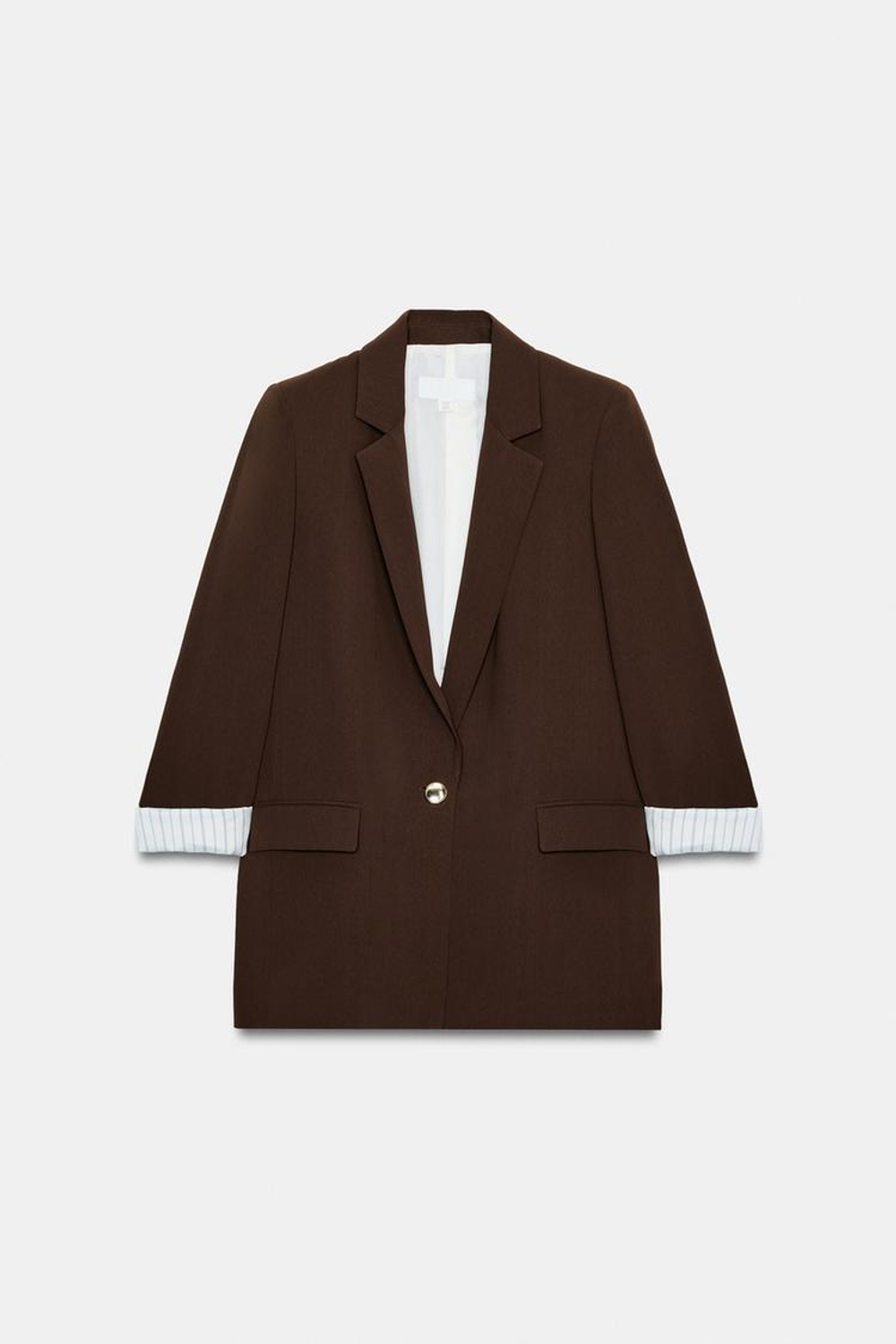 ZARA БЛЕЙЗЕР С ПРИНТОМ НА МАНЖЕТАХ, КОРИЧНЕВЫЙ