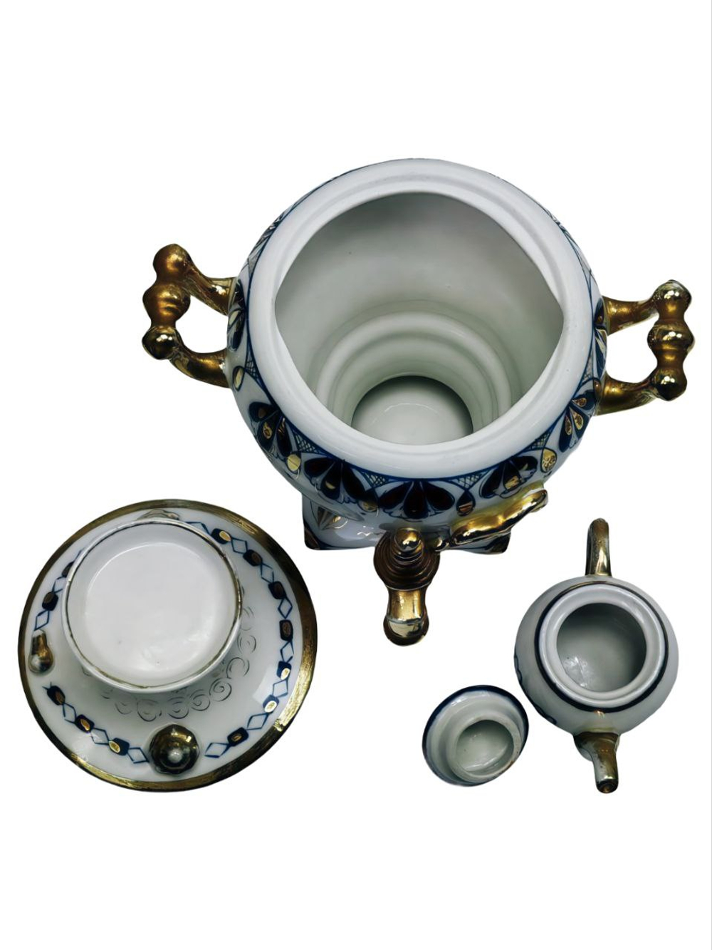 Статуэтка "Самовар с заварочным чайничком" Гжель