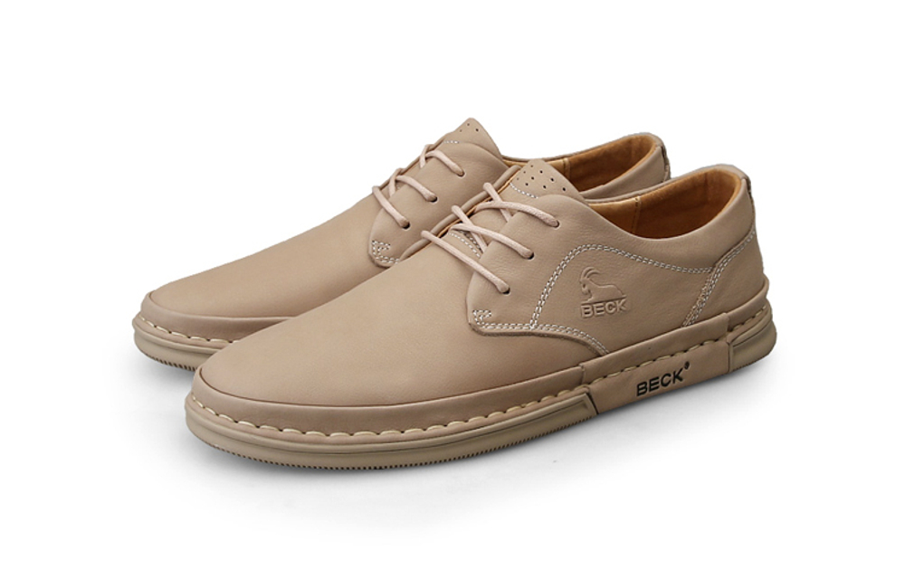 BECK Casual Leather Shoes Men"s Low top Sand/Khaki