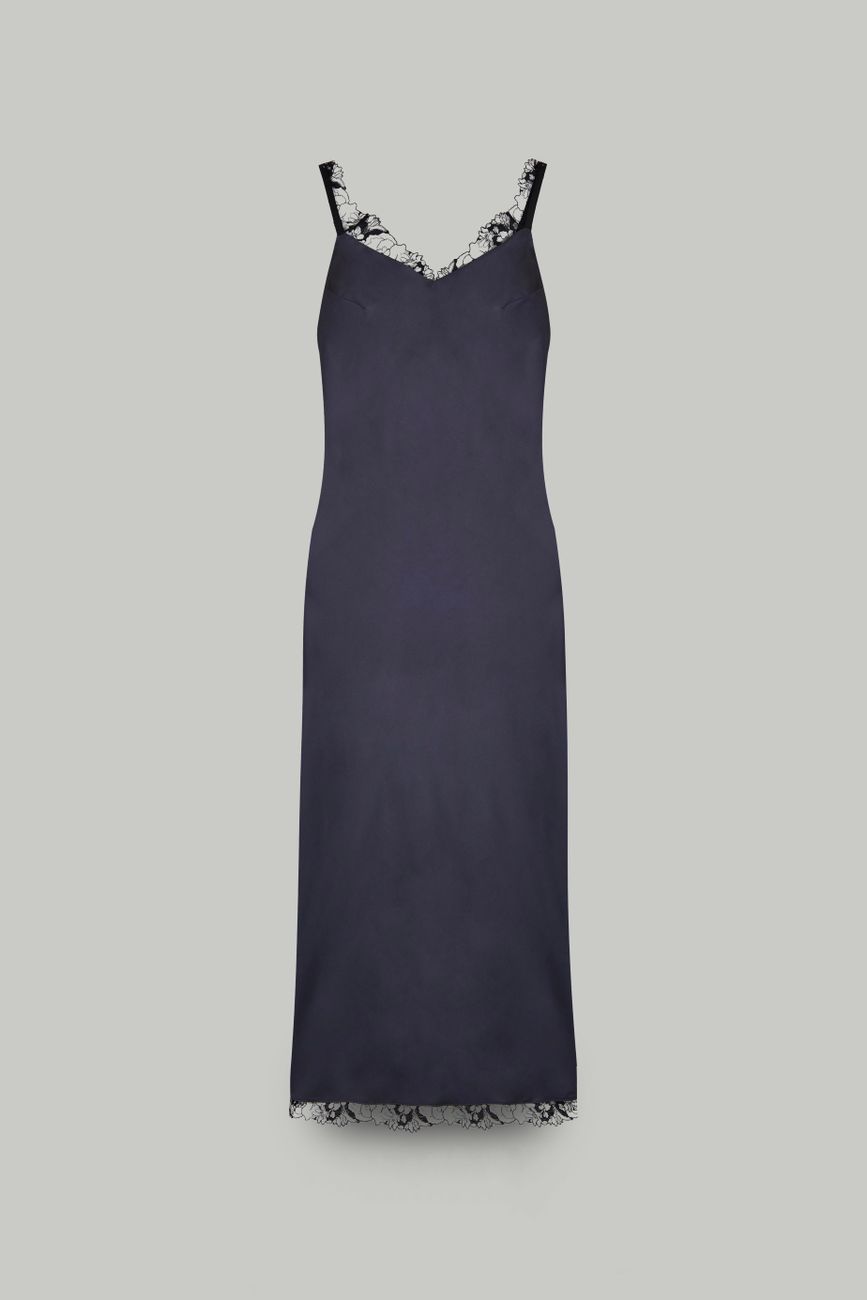 Платье-комбинация с кружевом, стальной