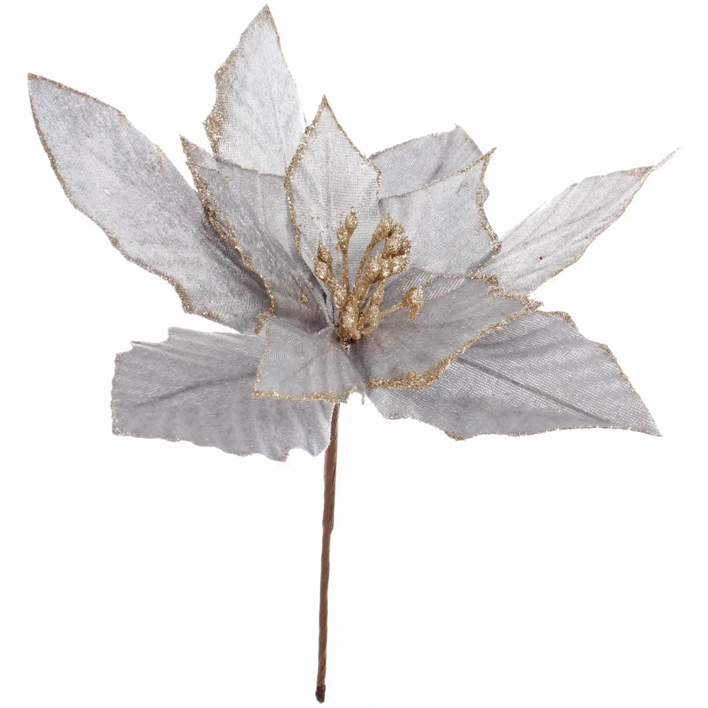 Украшение новогоднее «Пуансеттия - Фурия» 26 см, Серебро