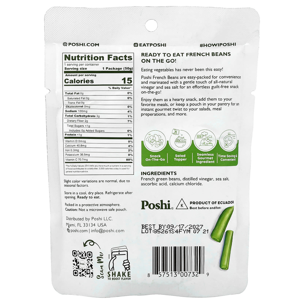 Poshi, французская фасоль, оригинальный вкус, 50 г (1,76 унции)