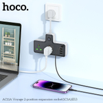 Переходник HOCO AC11A на 2 розетки + 3 USB + Type-C 3.1A (черный)