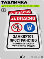 Табличка для обеспечения безопасности "Опасно, замкнутое пространство", для офиса, по охране труда для предприятия, организаций, 40х30 см, Silver Plane x Айдентика Технолоджи