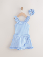 Купальник слитный и резинка для волос в комплекте для девочки Next E76-802, Белый, Синий