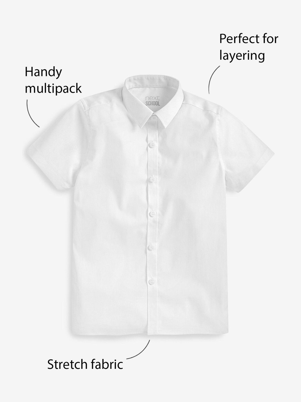 Рубашка с коротким рукавом школьная для мальчика Next 964-556, 2 шт., Белый