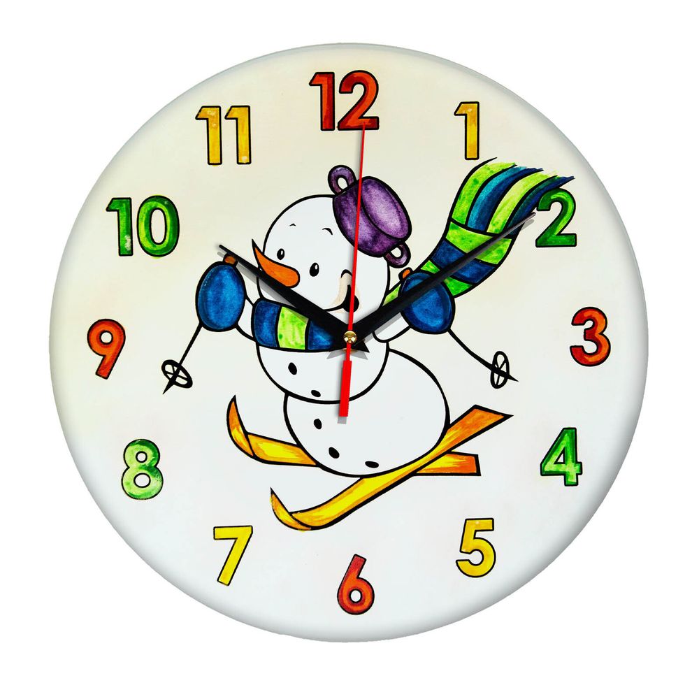 Часы раскраска для детей &quot;Снеговик на лыжах&quot;