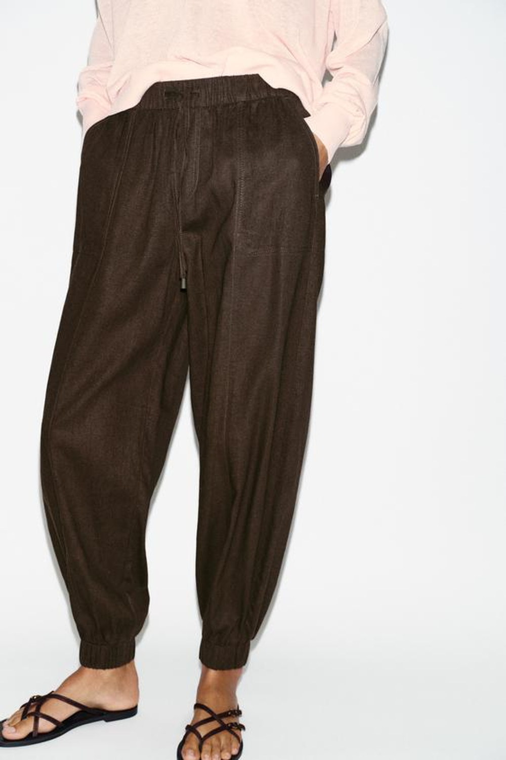 ZARA ДЖОГГЕРЫ С МАНЖЕТАМИ, ТЕМНО-КОРИЧНЕВЫЙ