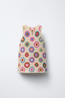 ZARA ТРИКОТАЖНОЕ ПЛАТЬЕ ИЗ КРУЖЕВА КРОШЕ, РАЗНОЦВЕТНЫЙ