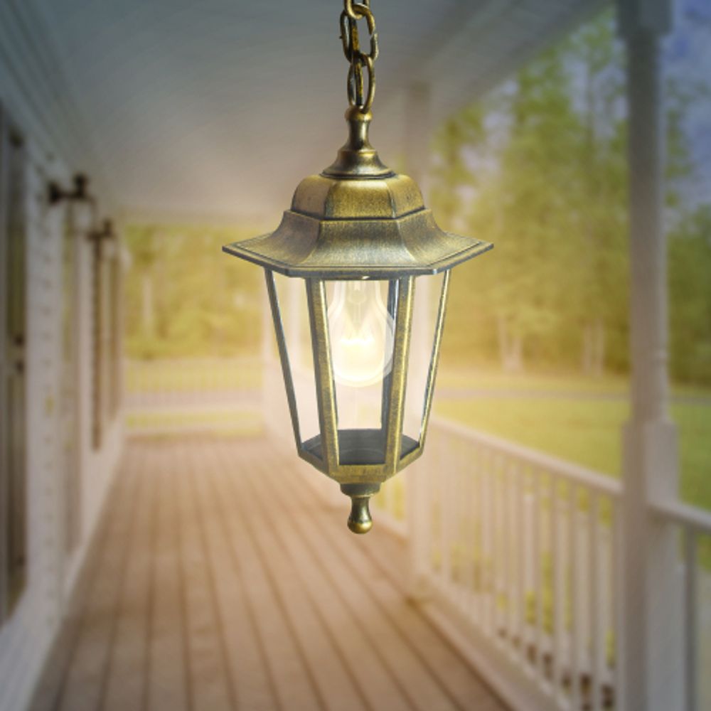 Садово-парковый светильник ЭРА НСУ 06-60-001 бронза 6 гранный подвесной IP44 Е27 max60Вт